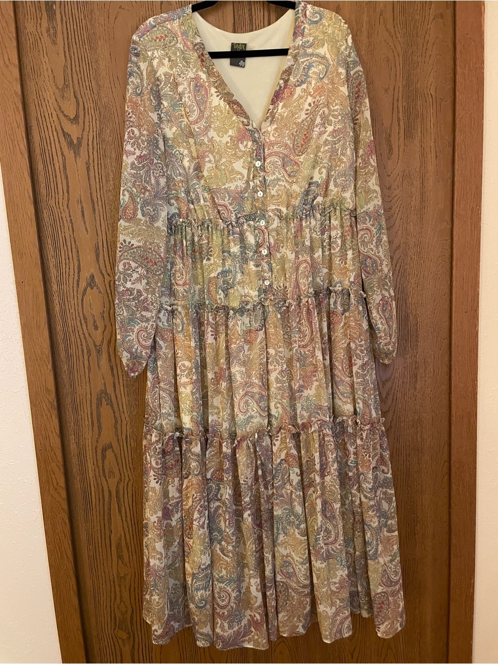 Paisley Tiered Long Sleeve Dress in Multi-Color